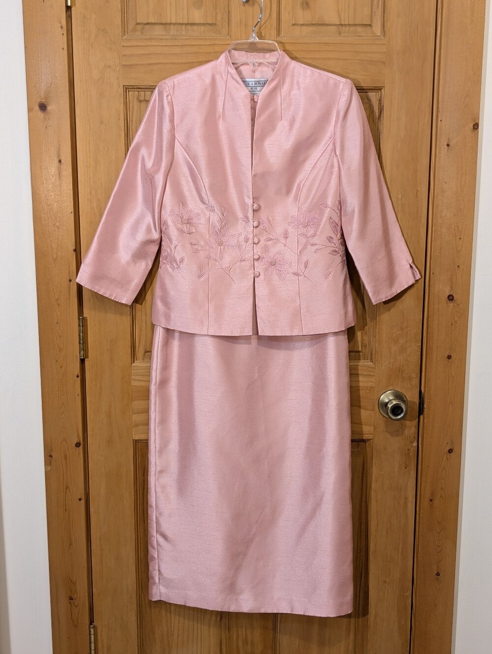 Jessica Howard 2 PC Suit Maxi Dress Jacket Pink 6P Beaded Embroidered Floral Y2K